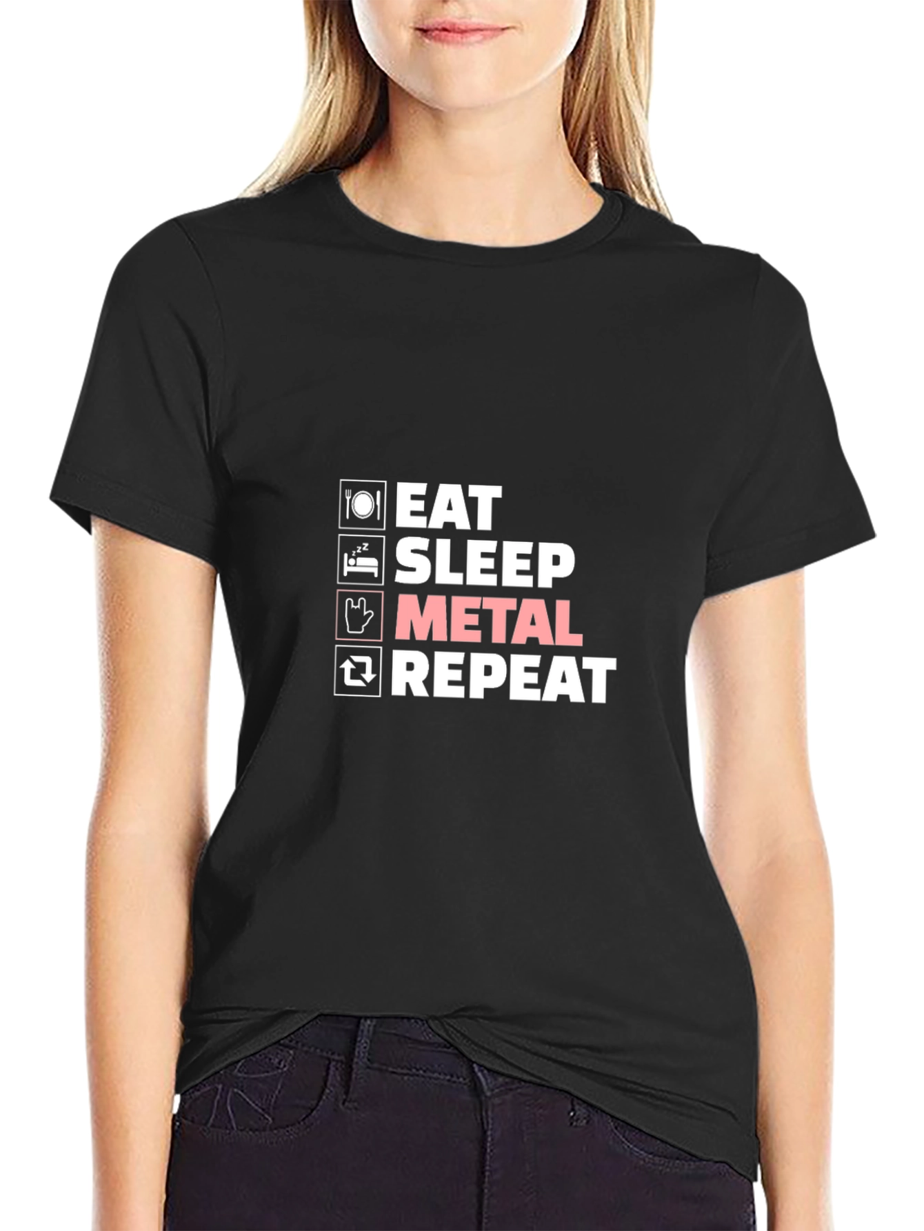 Eat Sleep Metal Repeat T-Shirt - Black Graphic Tee