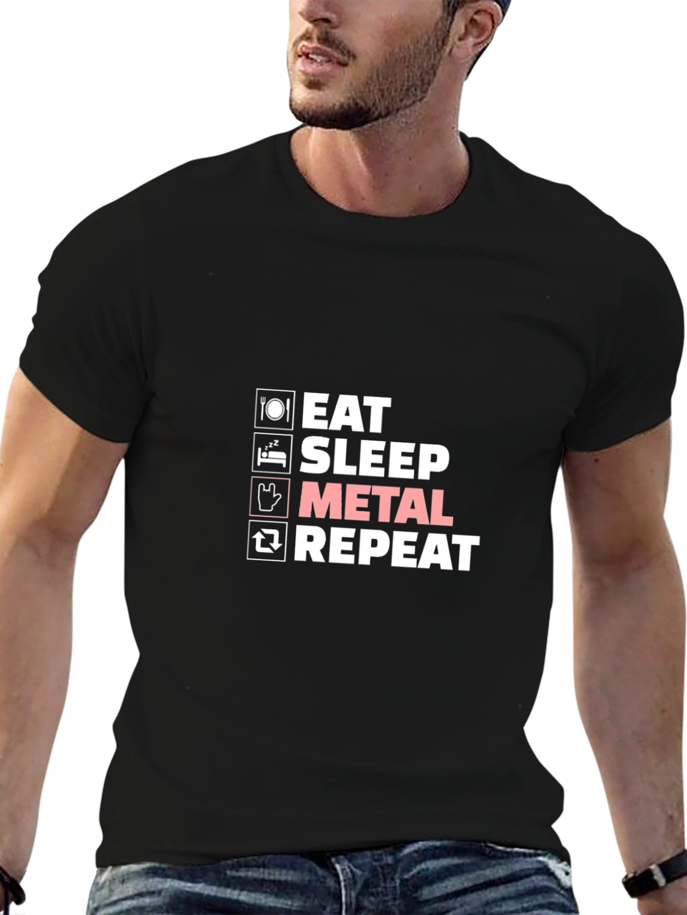 Eat Sleep Metal Repeat T-Shirt - Black Graphic Tee