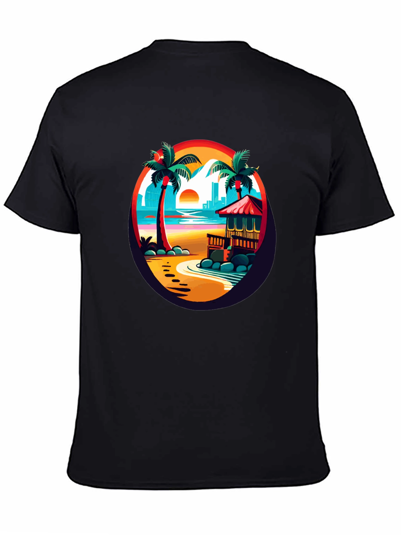 Tropical Beach T-Shirt Sunset Palm Tree Design