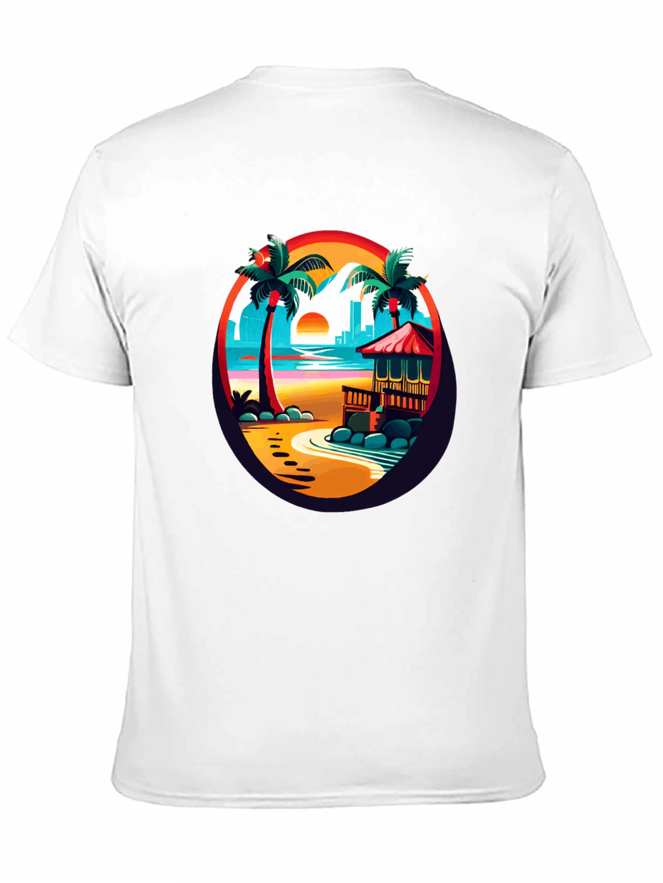 Tropical Beach T-Shirt Sunset Palm Tree Design