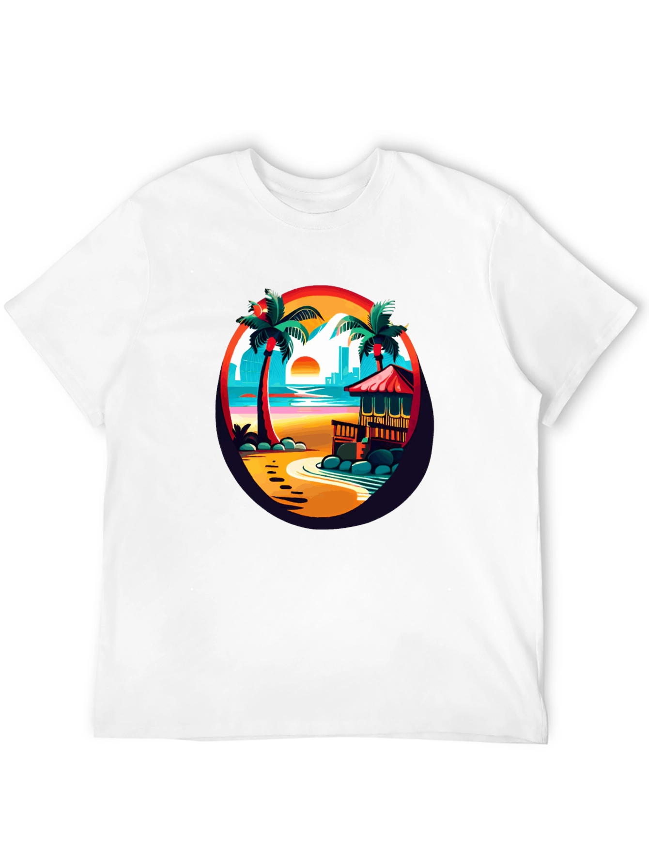 Tropical Beach T-Shirt Sunset Palm Tree Design