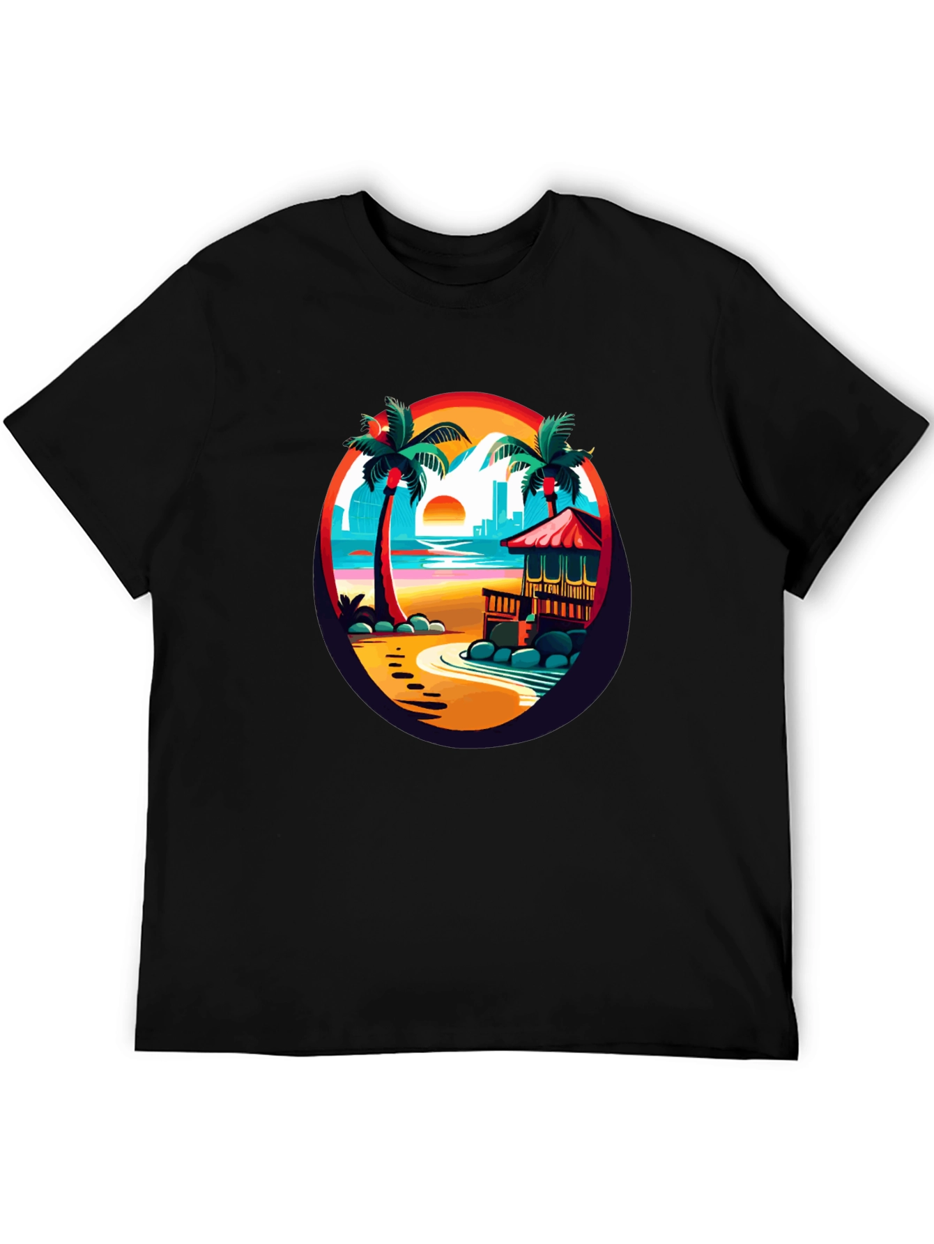 Tropical Beach T-Shirt Sunset Palm Tree Design