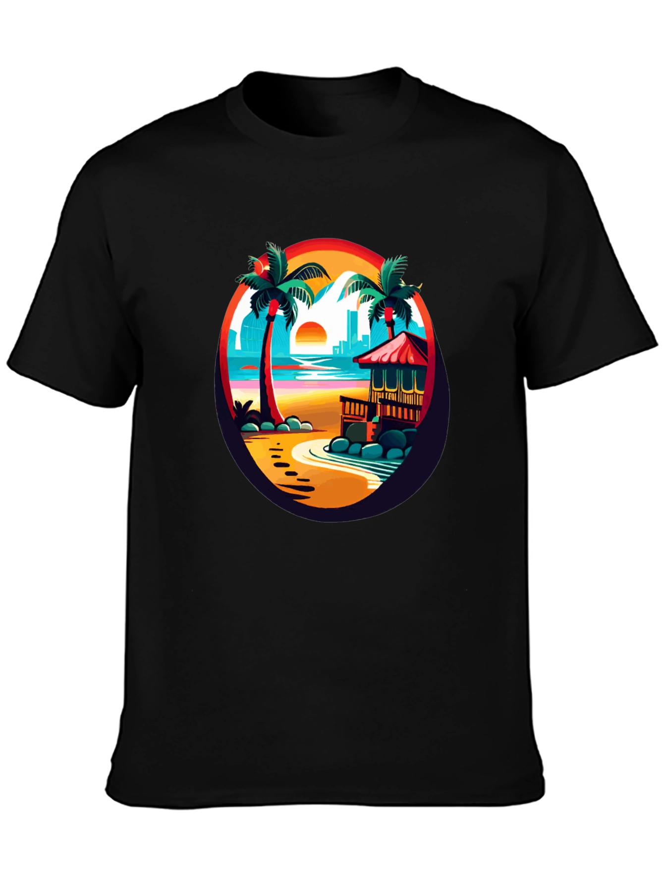 Tropical Beach T-Shirt Sunset Palm Tree Design