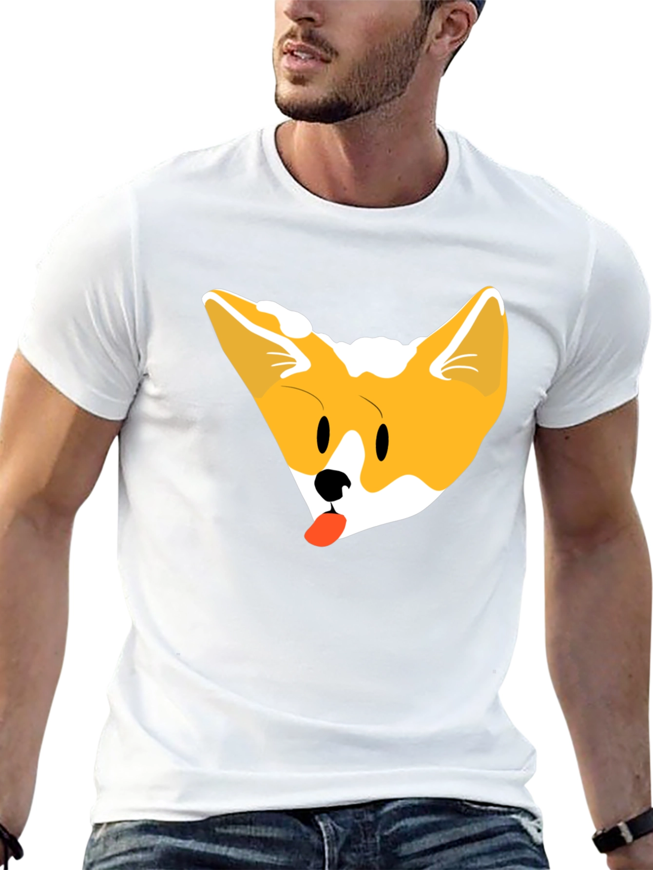 Cute Corgi Face Black T-Shirt