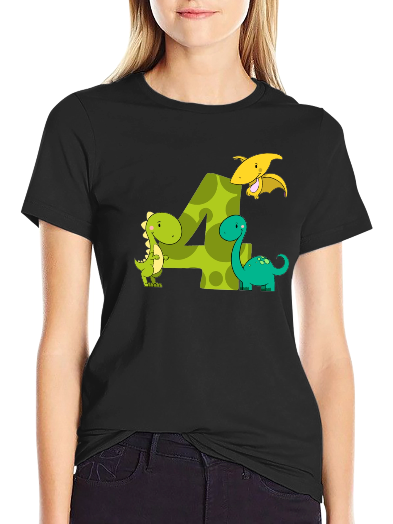 Kids 4th Birthday Dinosaur T-Shirt