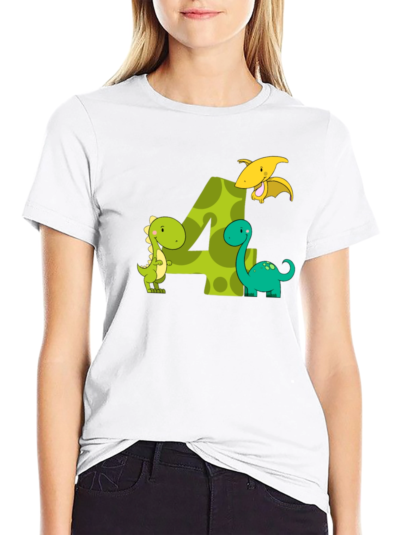 Kids 4th Birthday Dinosaur T-Shirt