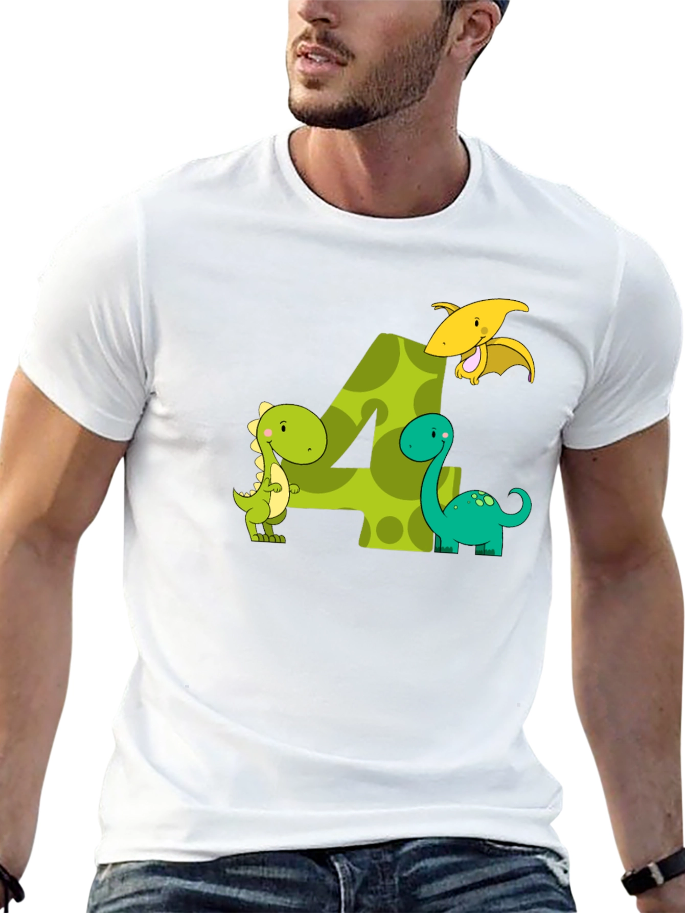 Kids 4th Birthday Dinosaur T-Shirt