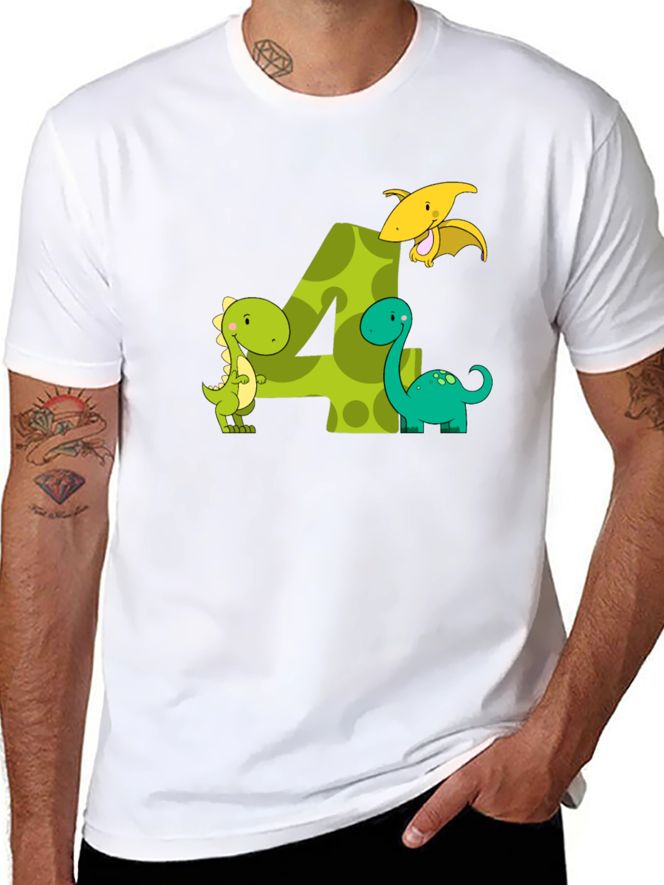 Kids 4th Birthday Dinosaur T-Shirt