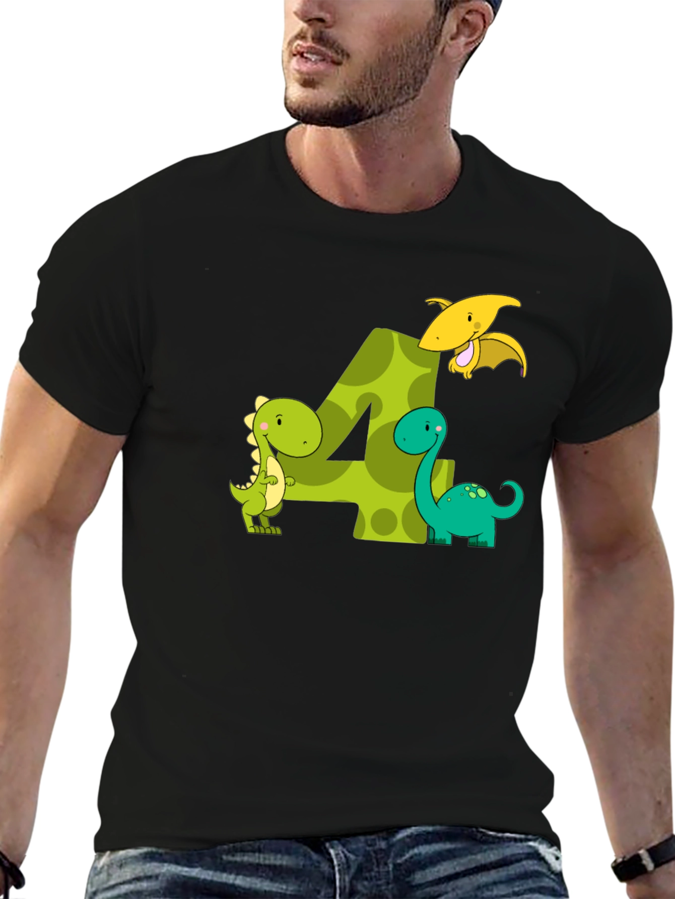 Kids 4th Birthday Dinosaur T-Shirt