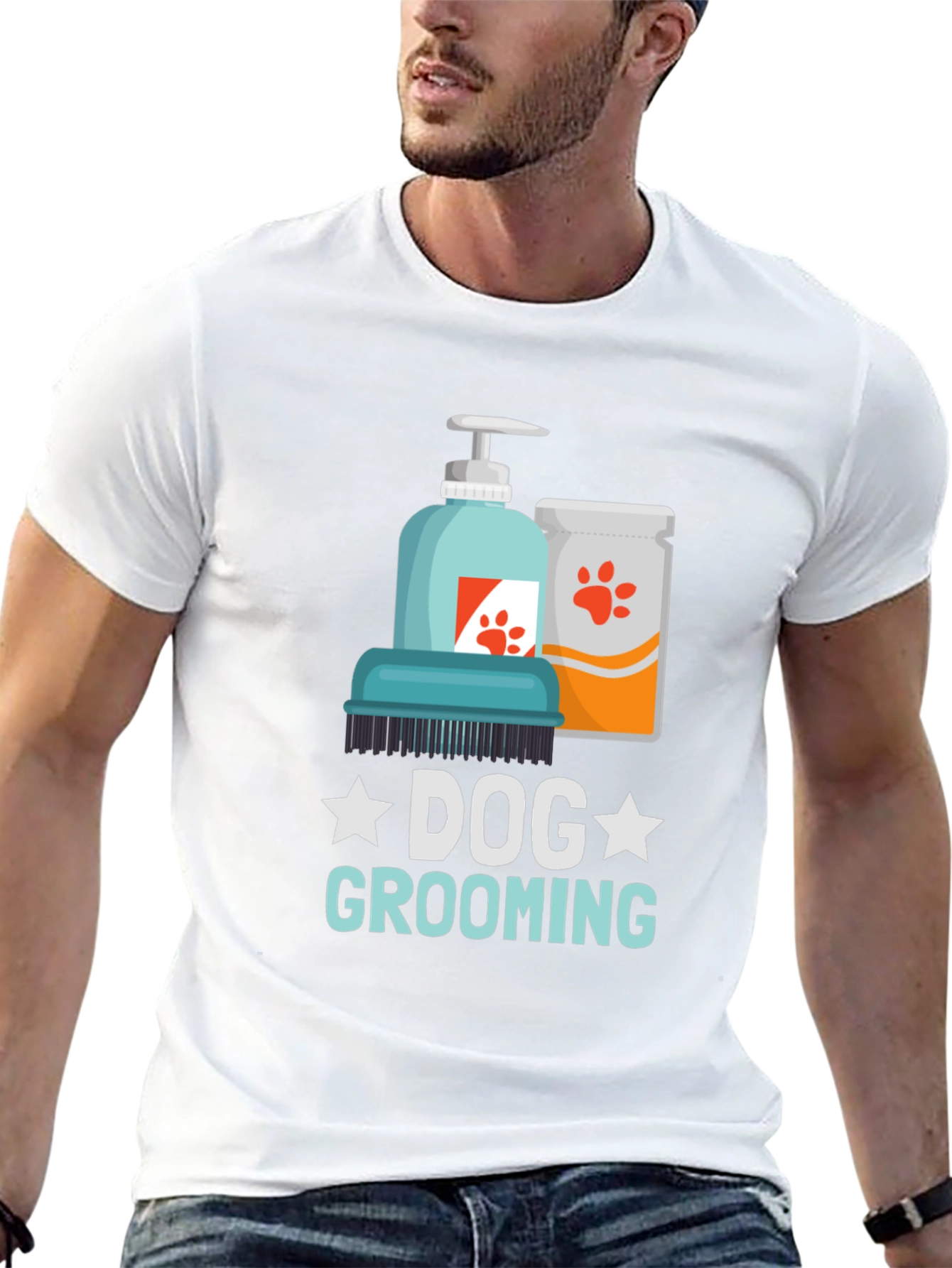 Dog Grooming T-Shirt: Paw Print Design
