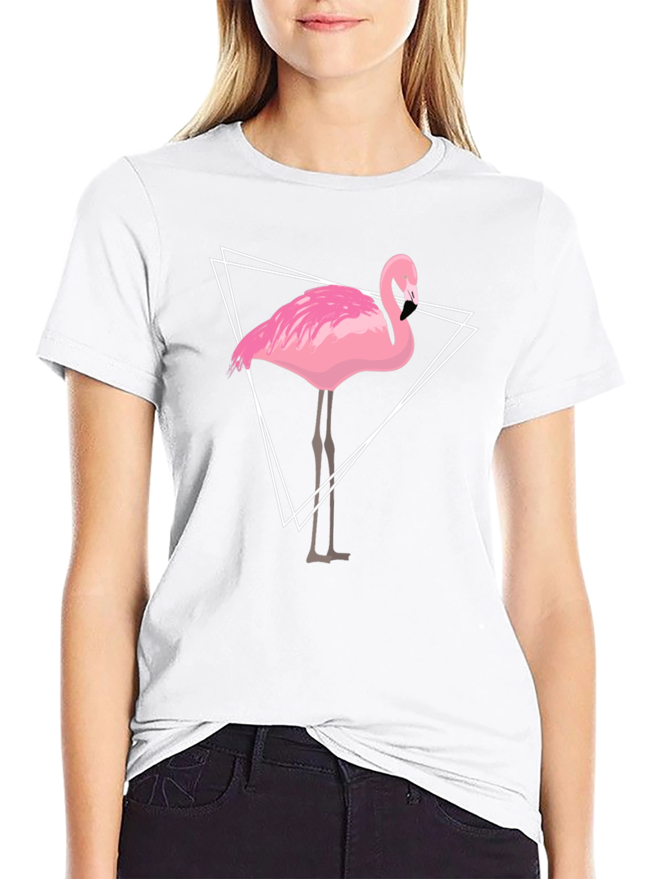 Flamingo Graphic Tee - Geometric Design
