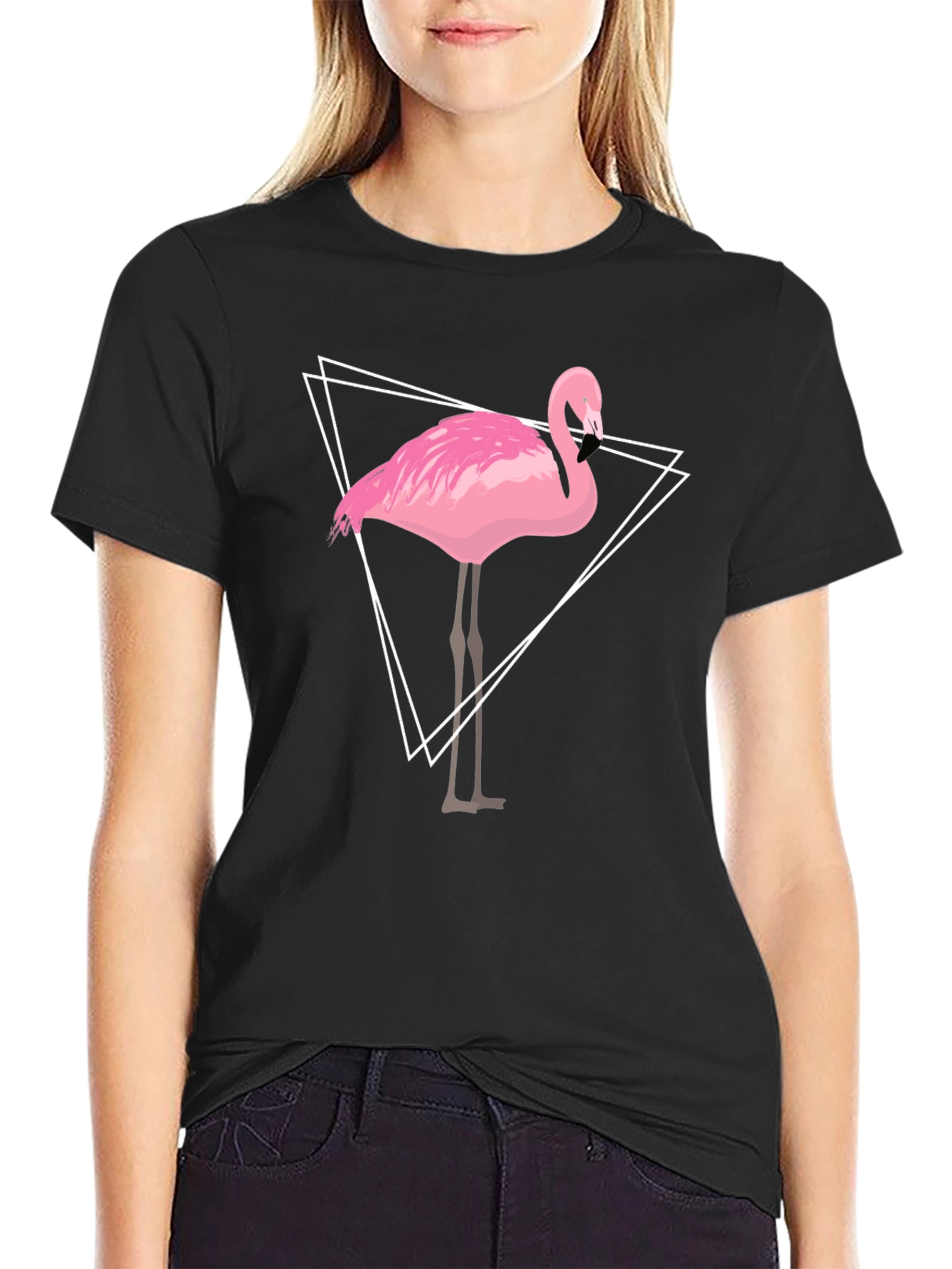 Flamingo Graphic Tee - Geometric Design