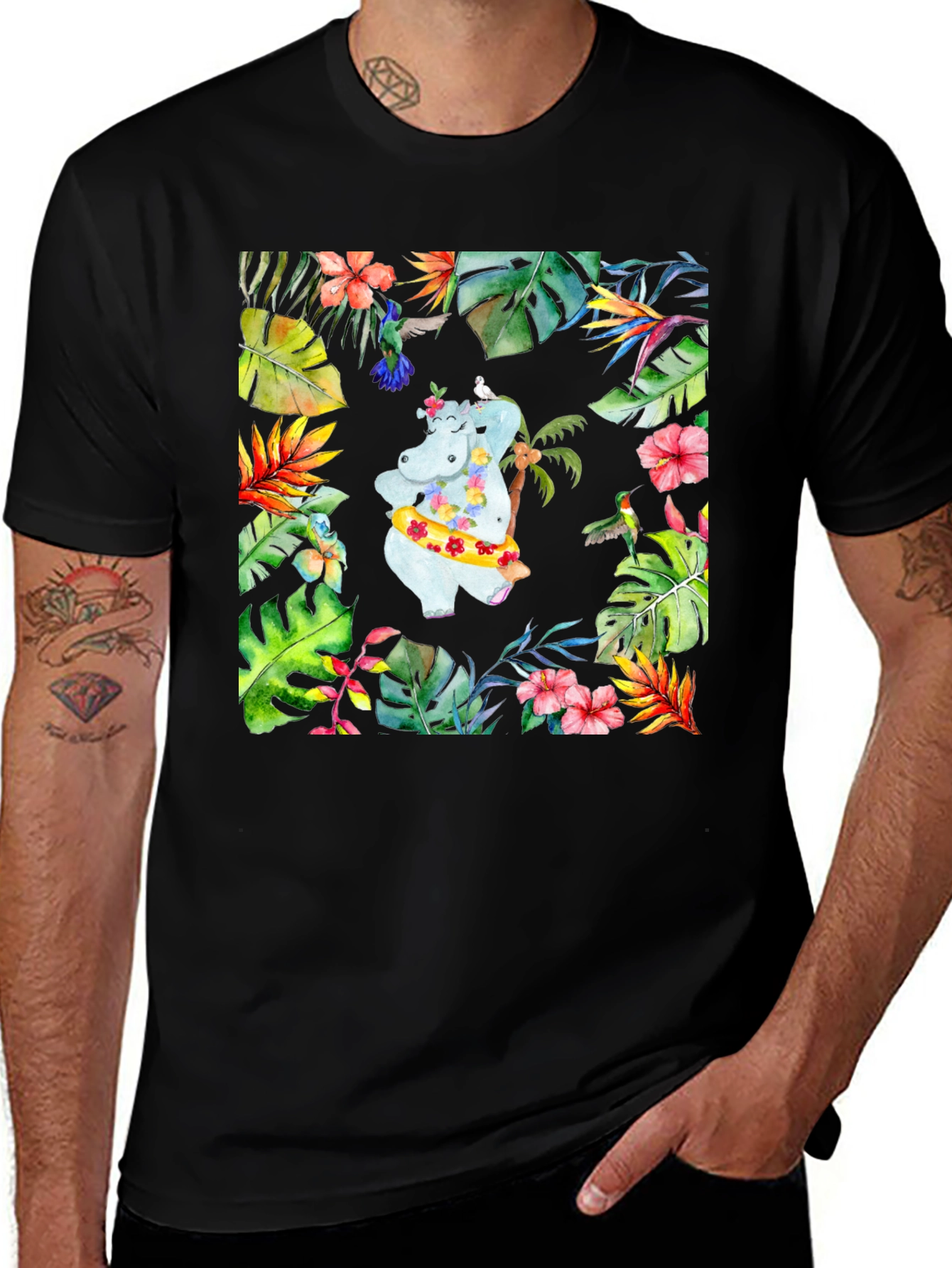 Tropical Hippo T-Shirt - Summer Vibes