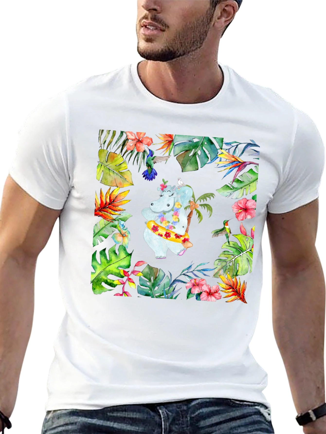 Tropical Hippo T-Shirt - Summer Vibes