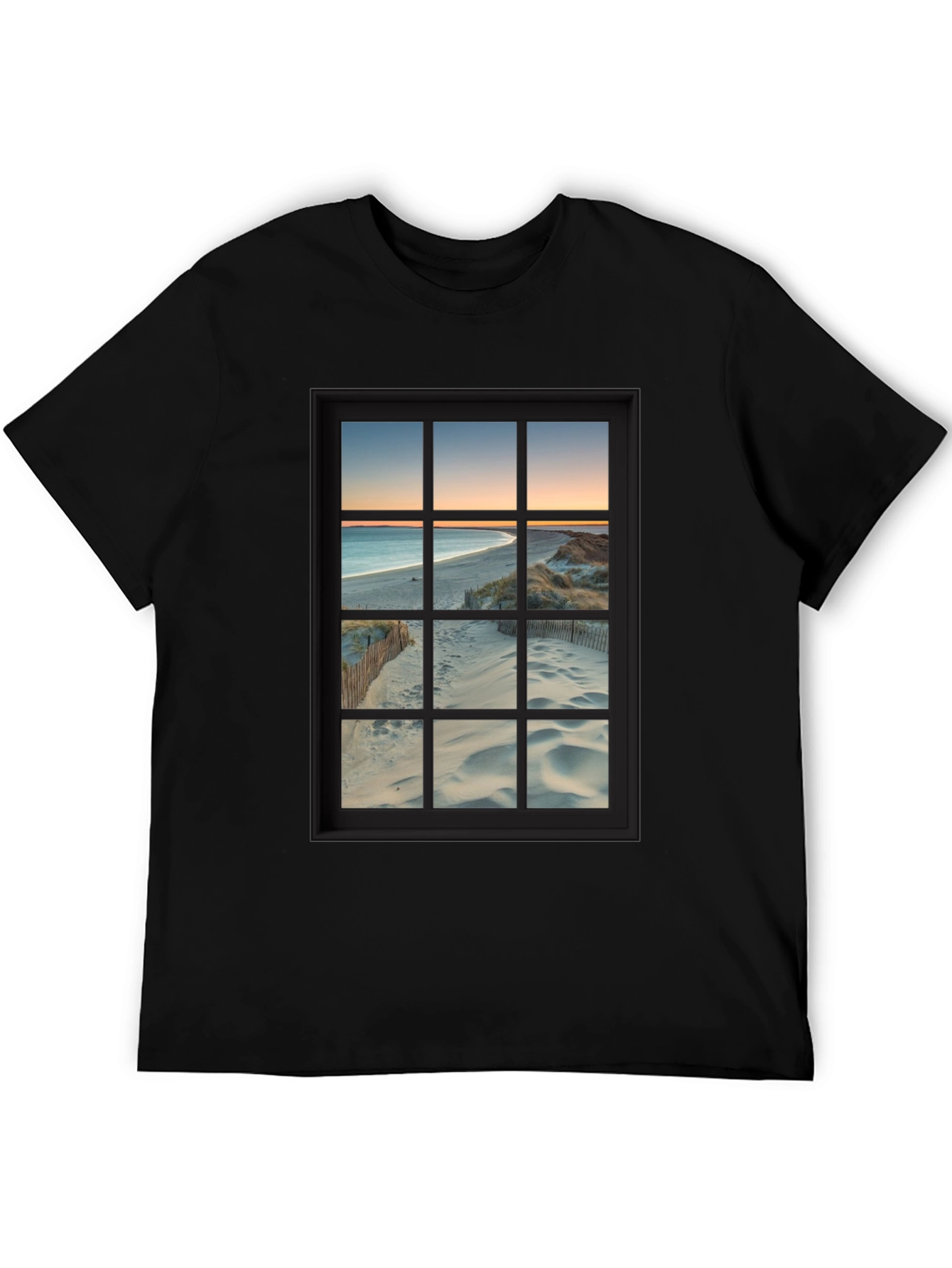 Beach View Window Graphic T-Shirt - Coastal Comfort