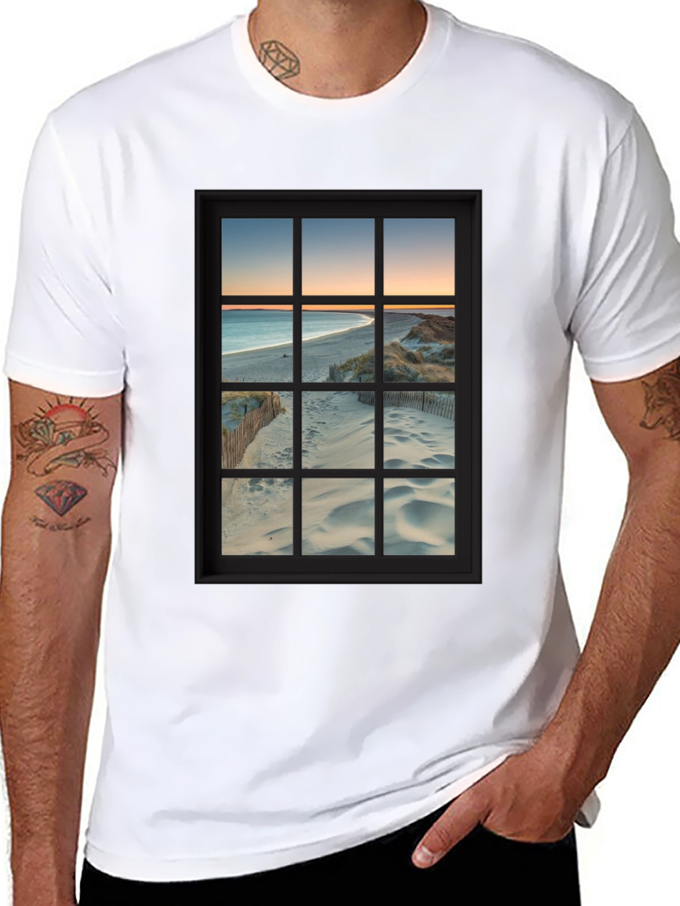 Beach View Window Graphic T-Shirt - Coastal Comfort