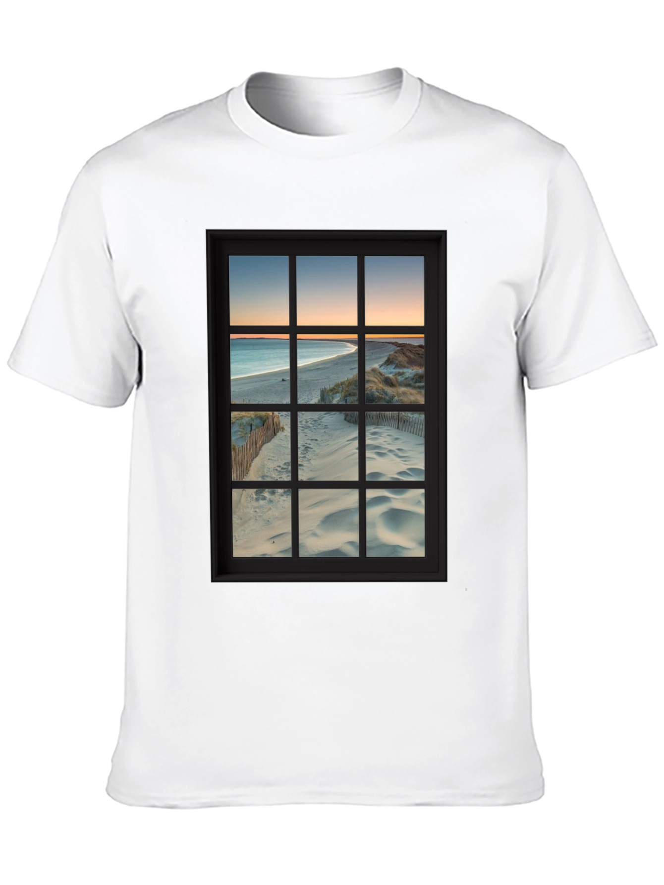 Beach View Window Graphic T-Shirt - Coastal Comfort