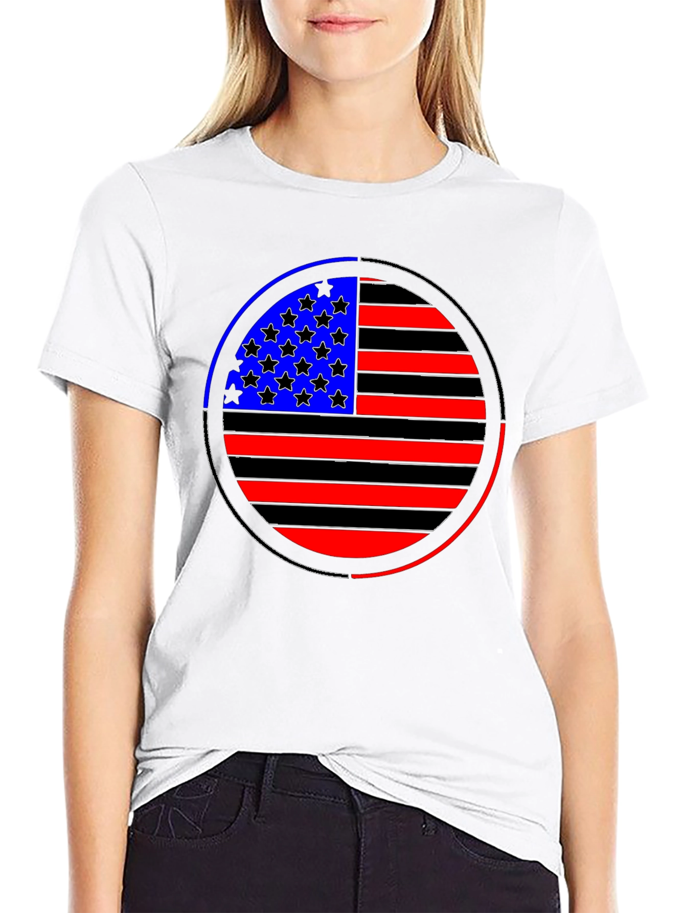 American Flag Circle Graphic Tee - Black