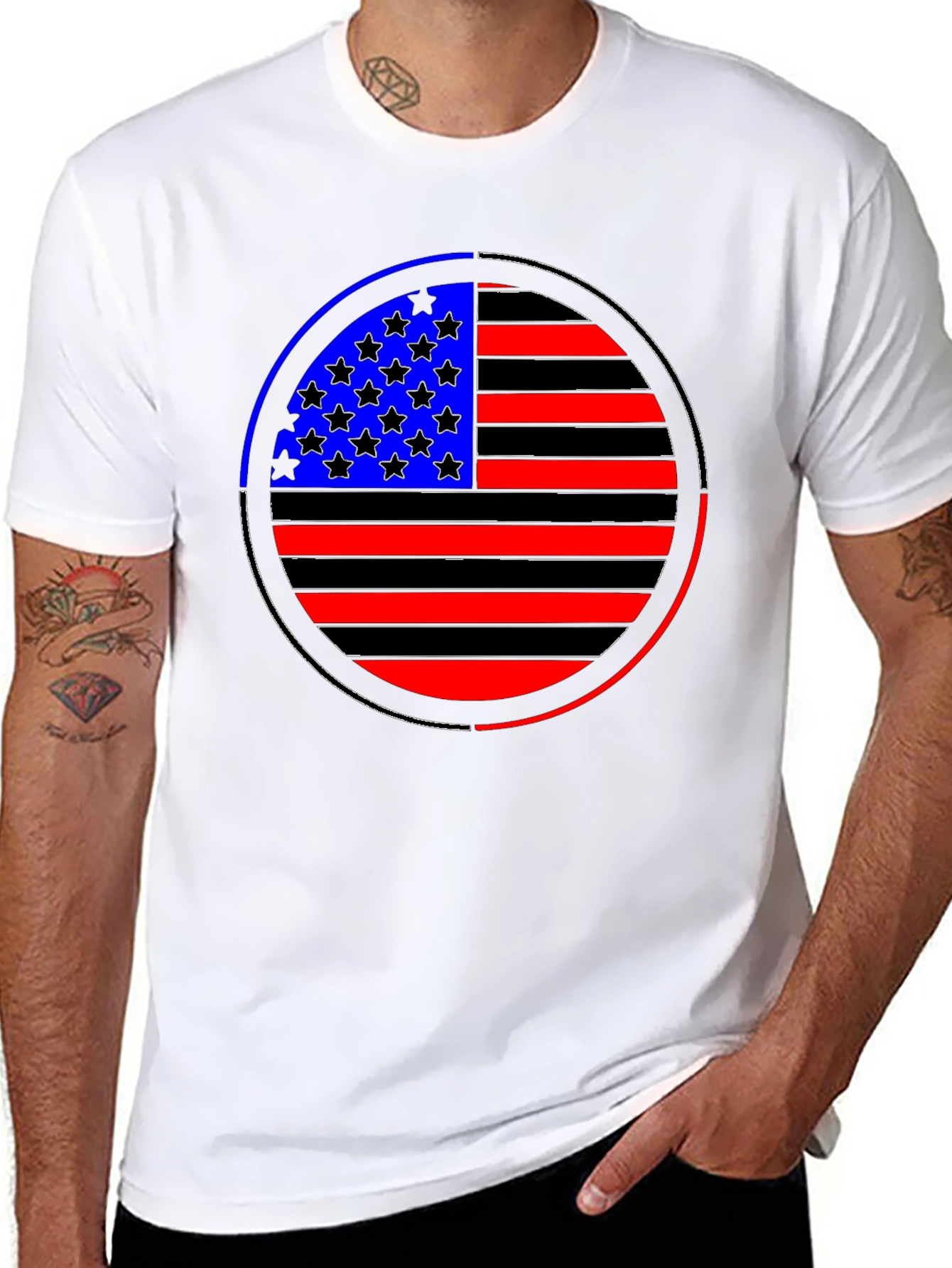 American Flag Circle Graphic Tee - Black
