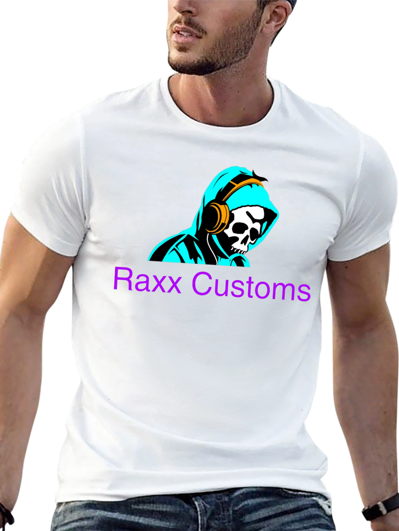 Raxx Customs Skull & Headphones Graphic T-Shirt