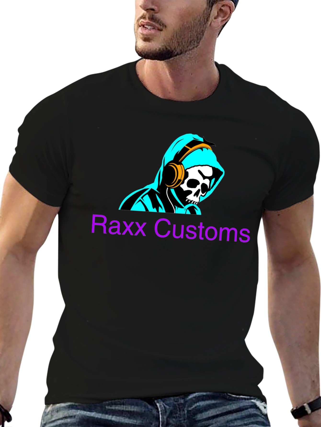 Raxx Customs Skull & Headphones Graphic T-Shirt