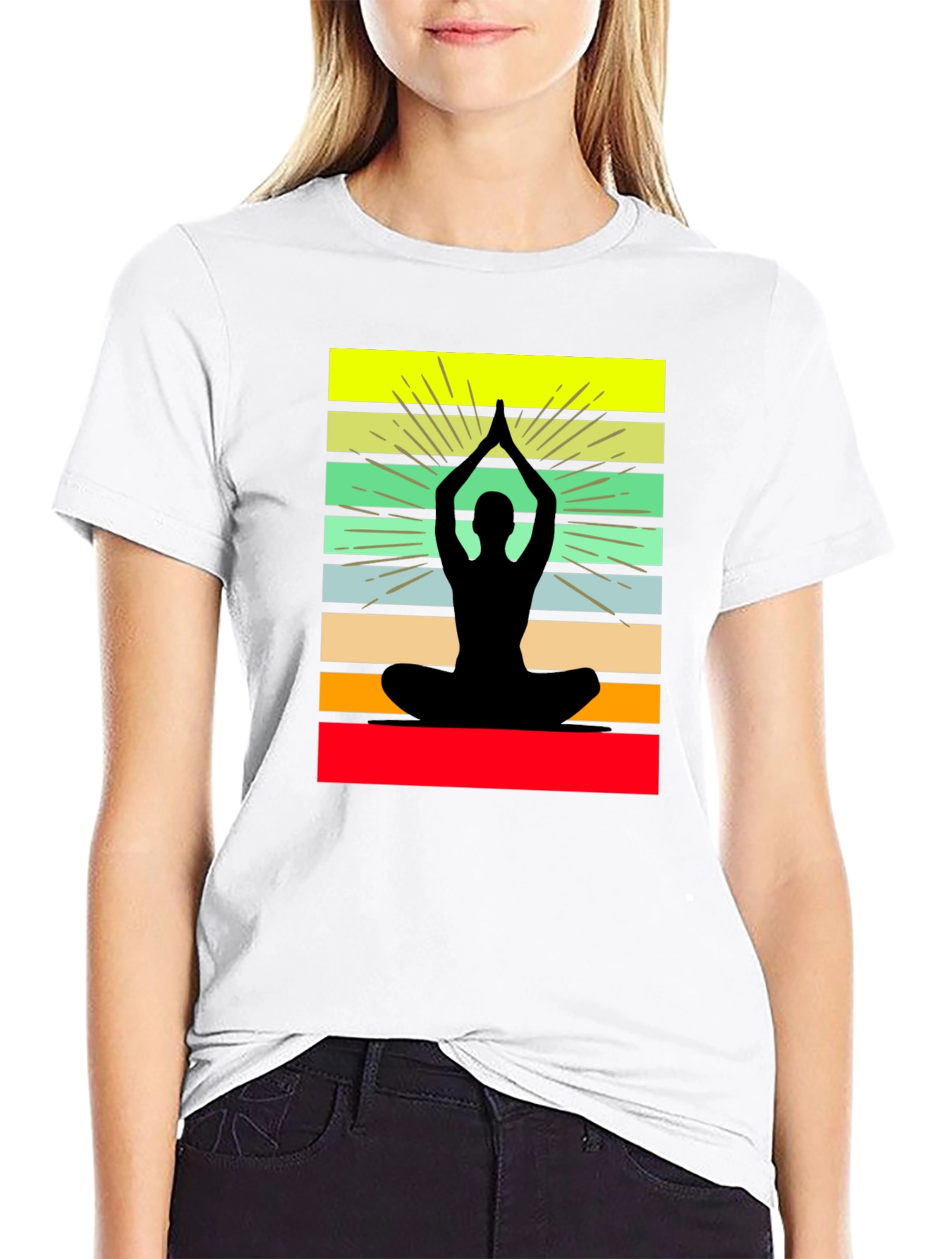 Yoga Silhouette Striped Graphic Tee