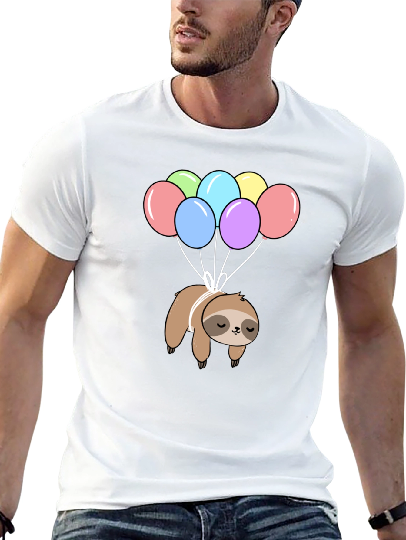 Sloth Balloon Graphic T-Shirt - Fun Animal Tee