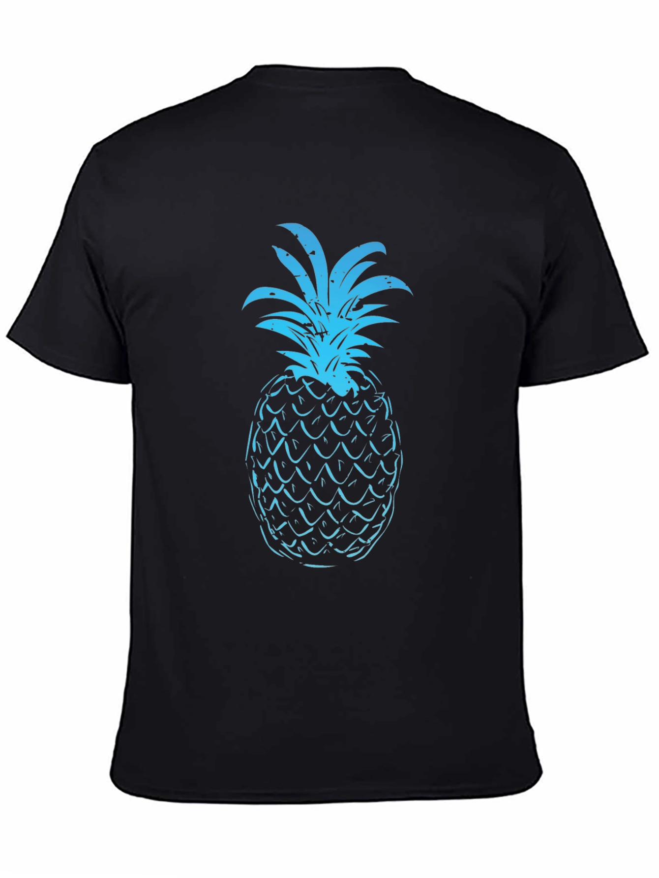 Blue Pineapple Graphic Print Black T-Shirt