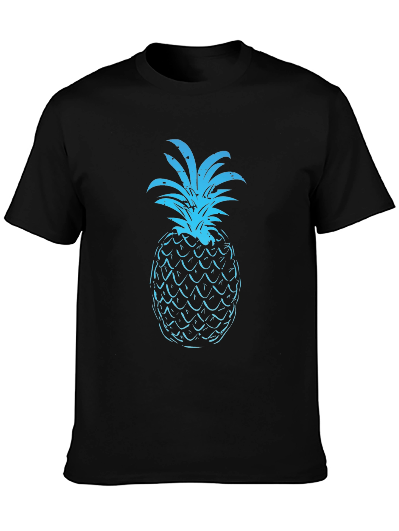 Blue Pineapple Graphic Print Black T-Shirt