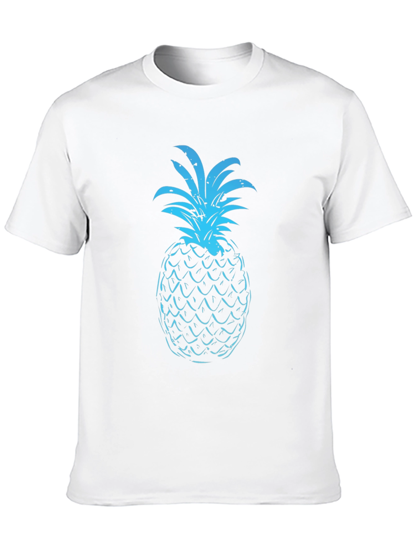 Blue Pineapple Graphic Print Black T-Shirt