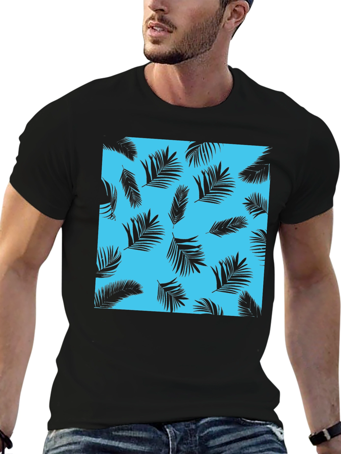 Tropical Palm Leaf Print Crew Neck T-Shirt