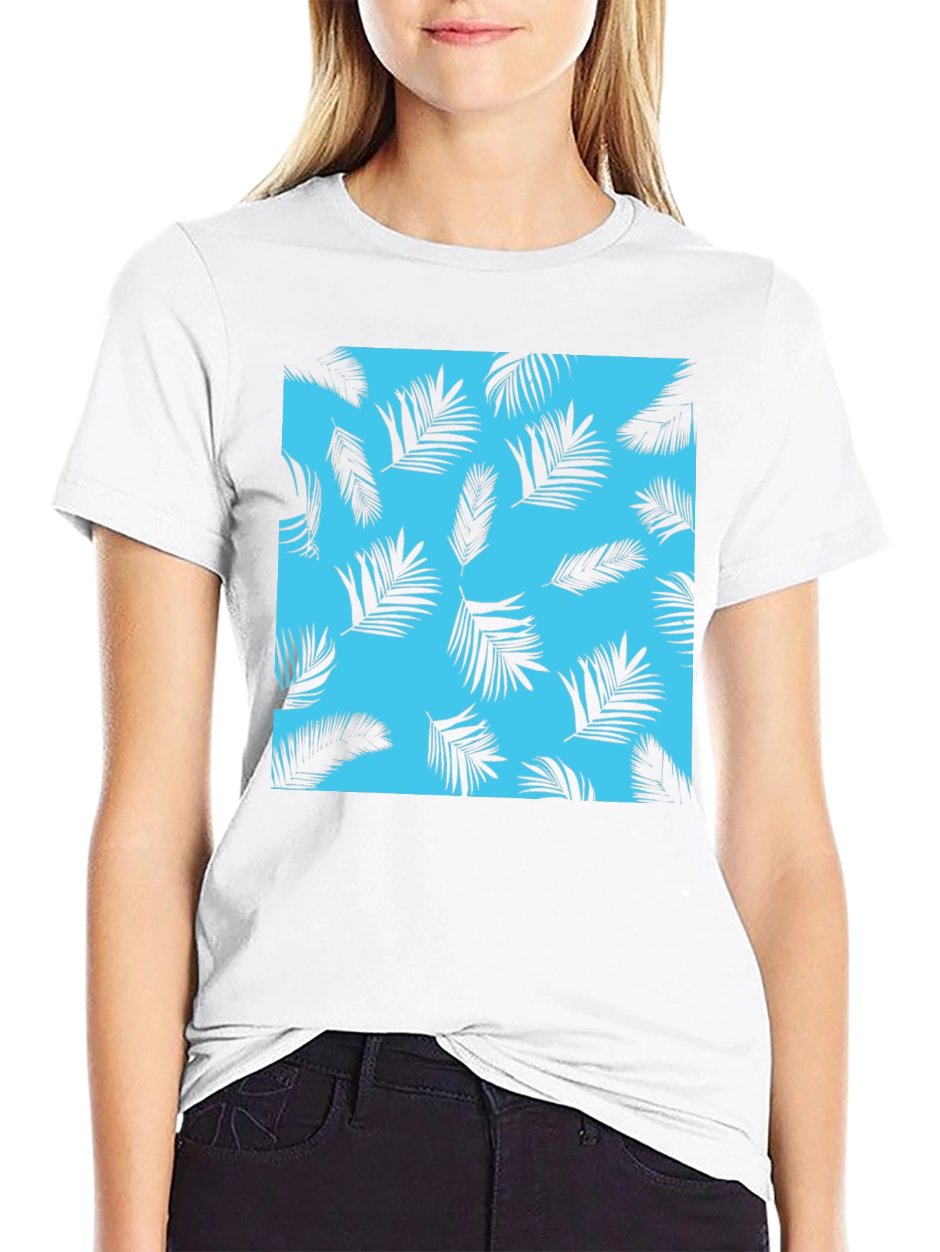 Tropical Palm Leaf Print Crew Neck T-Shirt