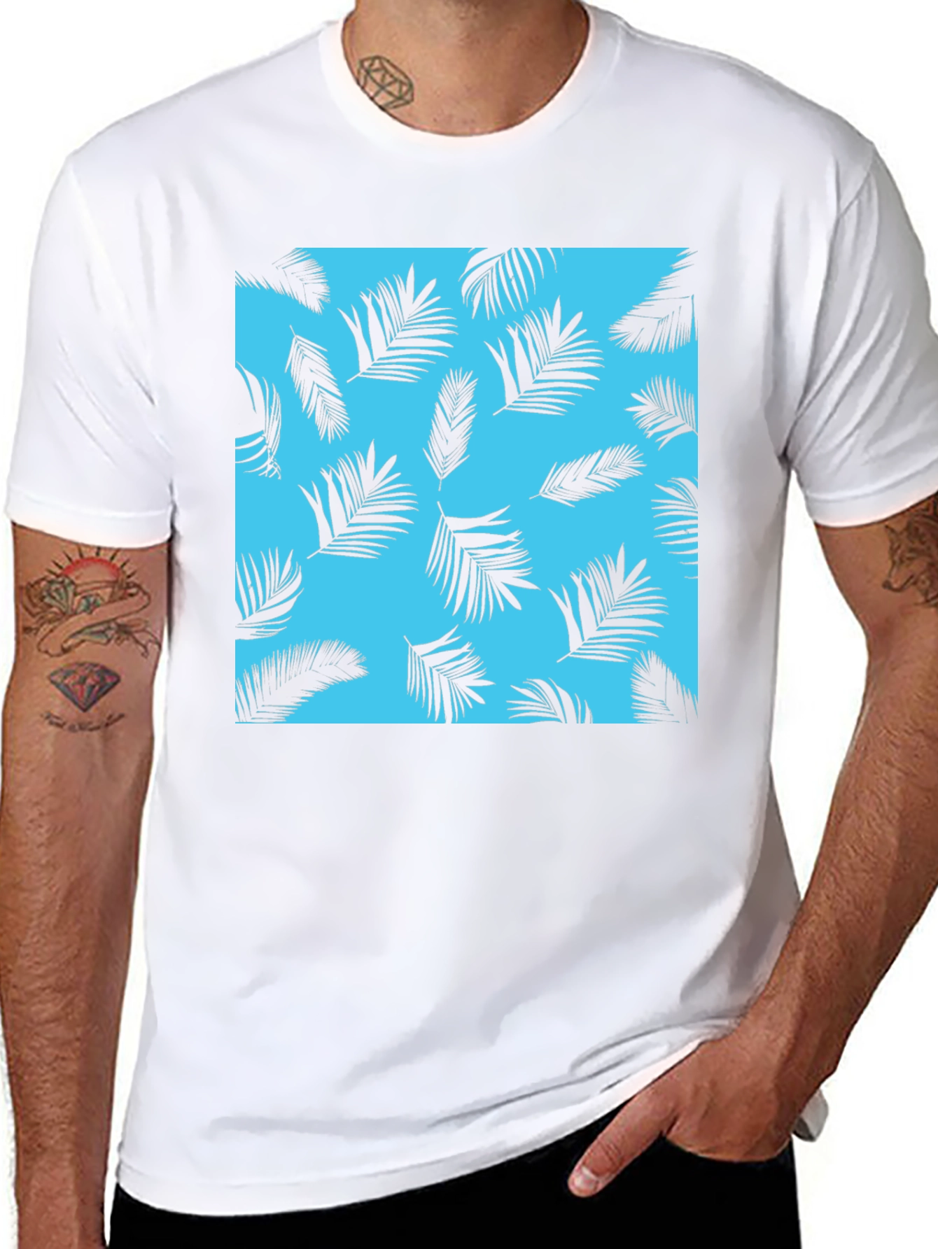 Tropical Palm Leaf Print Crew Neck T-Shirt