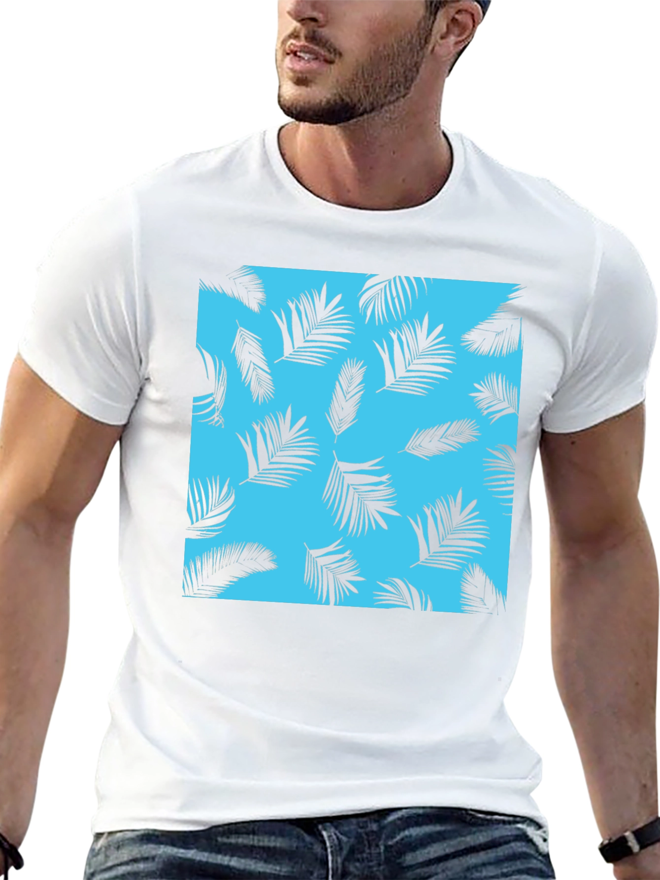 Tropical Palm Leaf Print Crew Neck T-Shirt