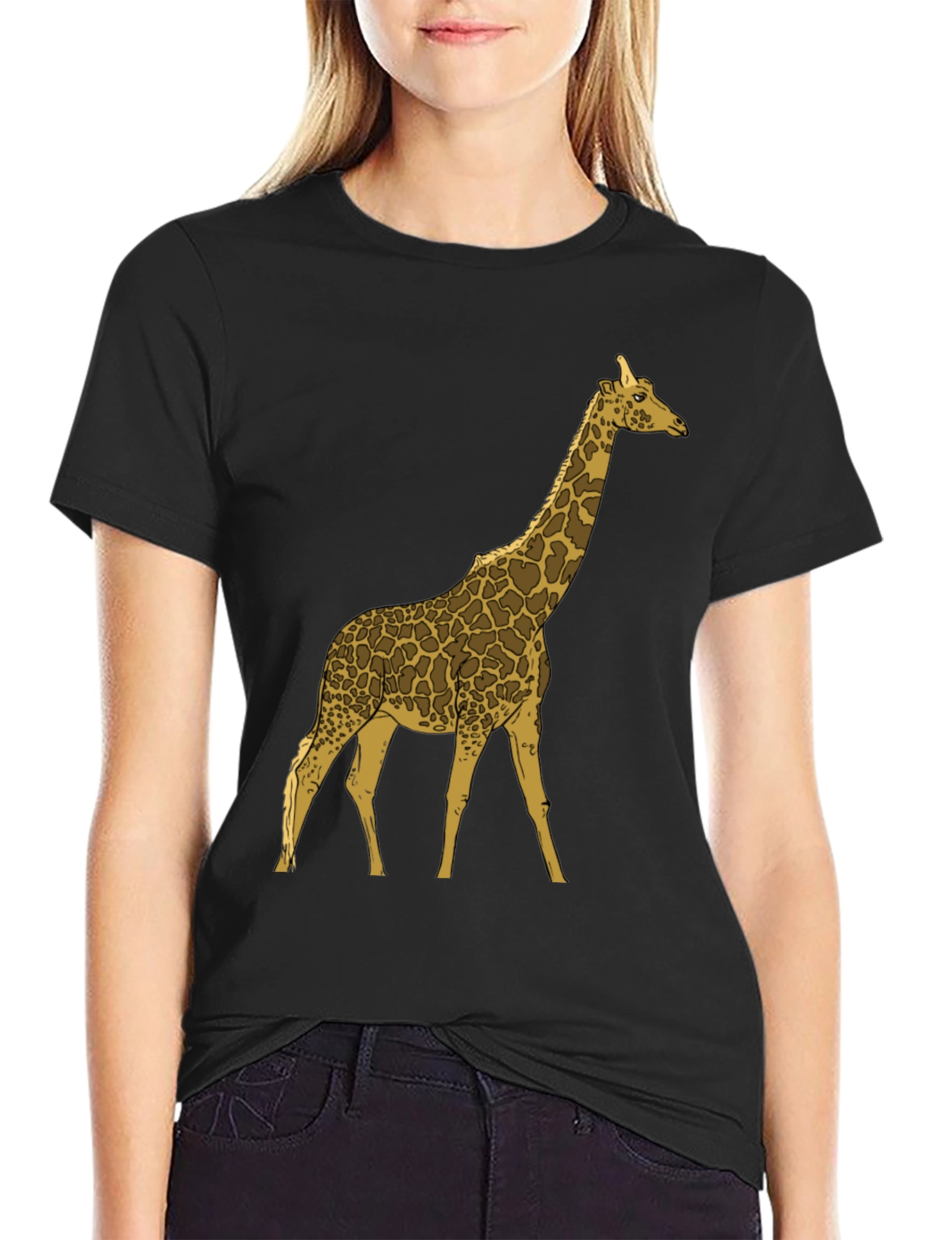 Giraffe Graphic Print Black Crew Neck T-Shirt