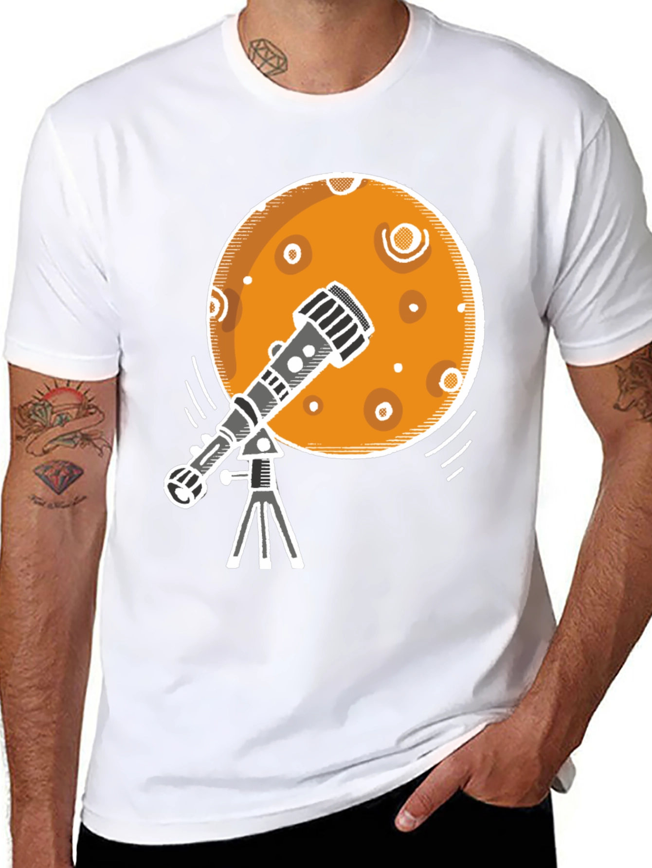 Telescope Moon Graphic Tee - Space Exploration T-Shirt