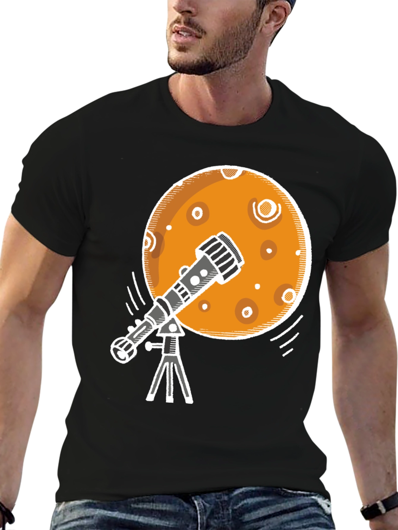 Telescope Moon Graphic Tee - Space Exploration T-Shirt