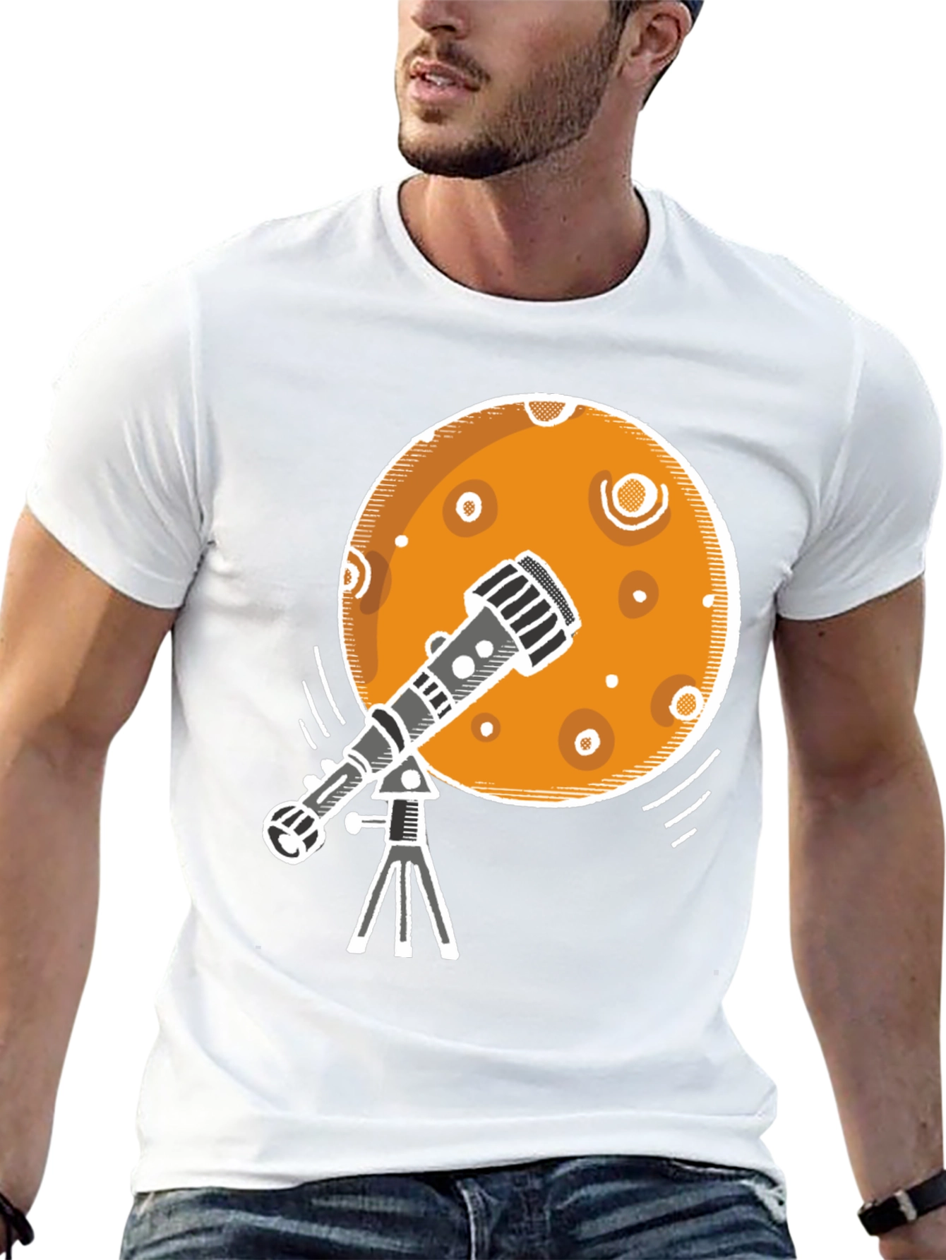 Telescope Moon Graphic Tee - Space Exploration T-Shirt