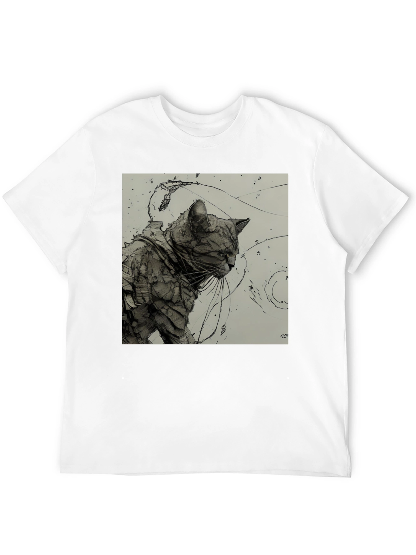 Artistic Cat Graphic Black T-Shirt