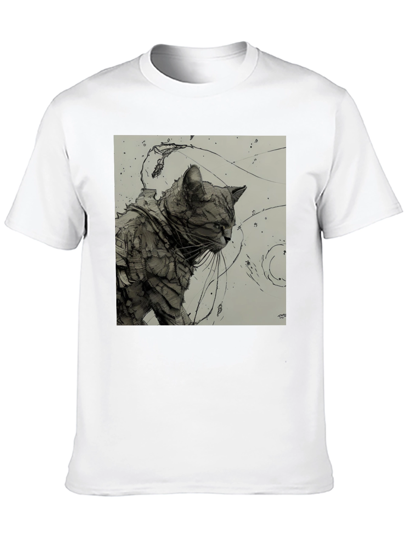 Artistic Cat Graphic Black T-Shirt