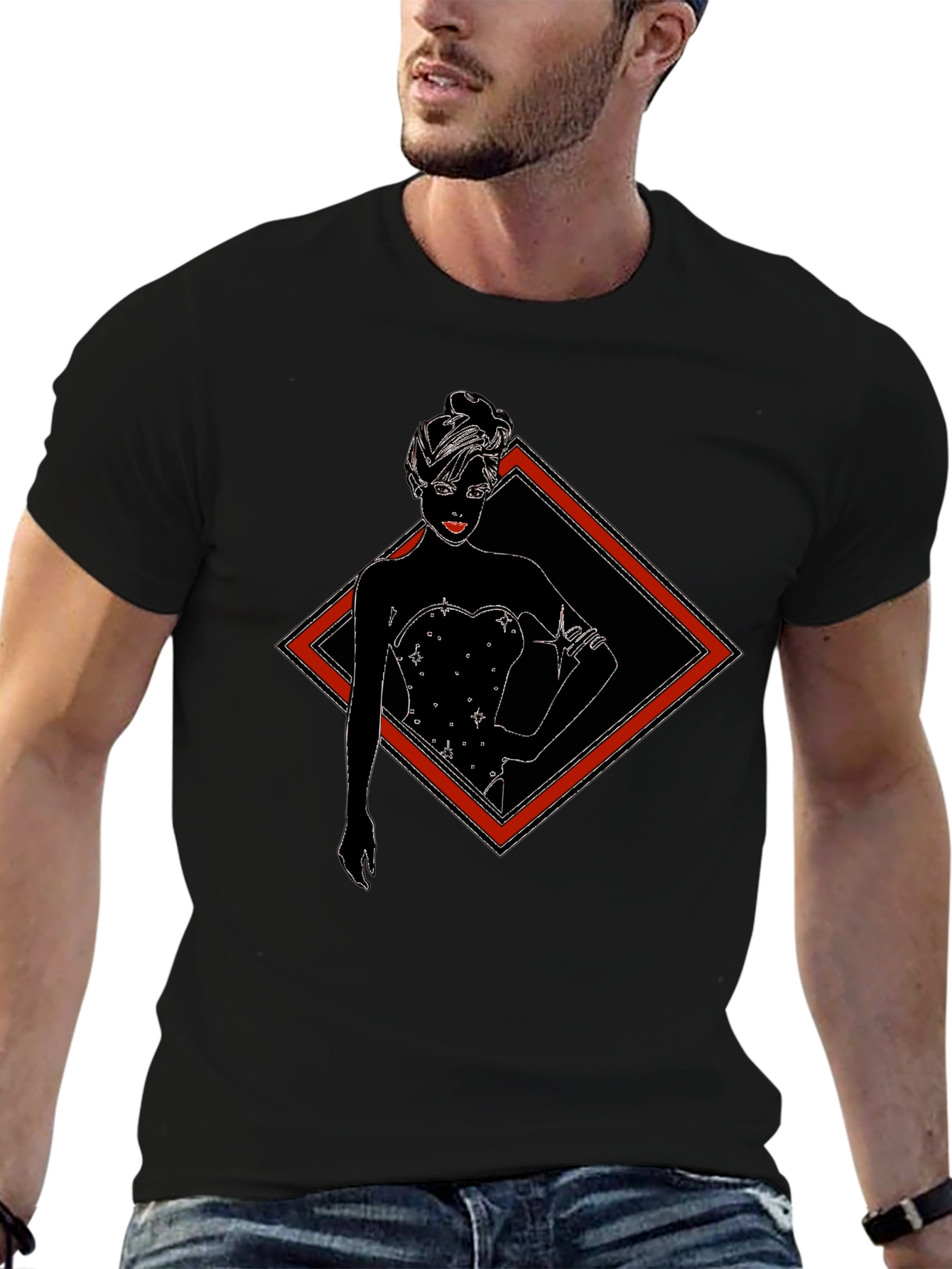 Black T-Shirt with Diamond Lady Graphic Tee
