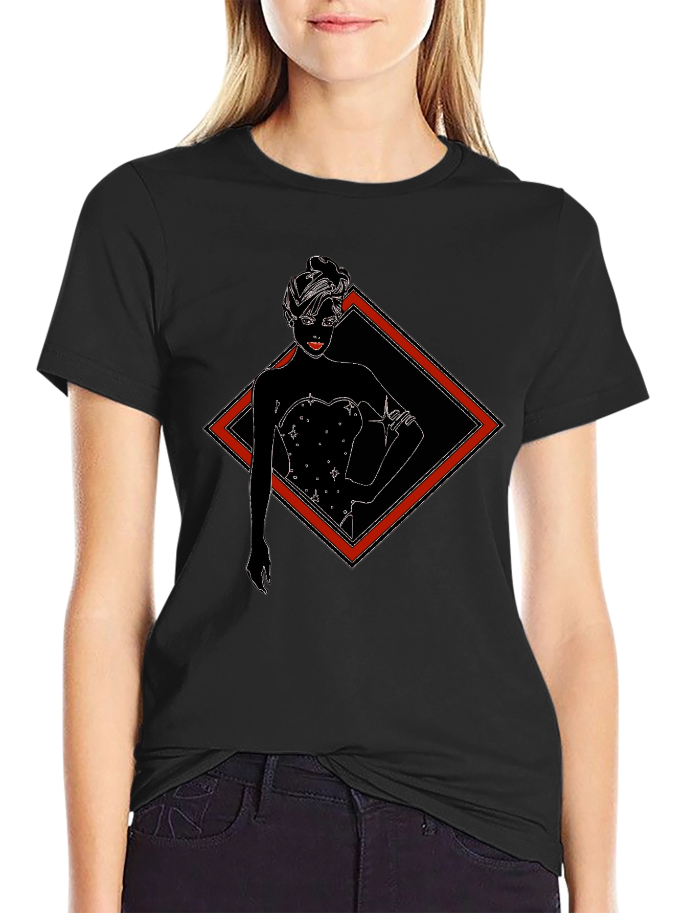 Black T-Shirt with Diamond Lady Graphic Tee