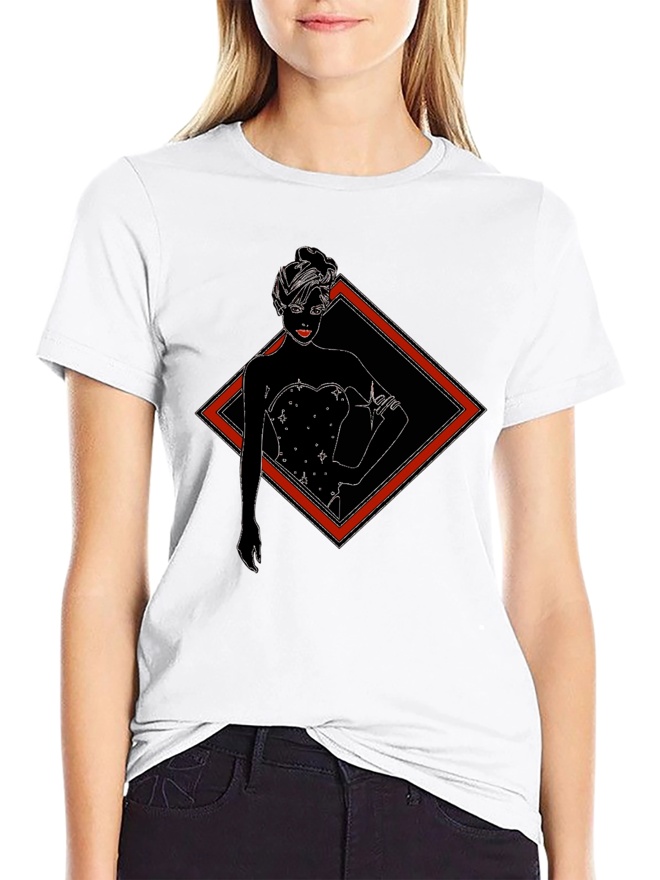 Black T-Shirt with Diamond Lady Graphic Tee