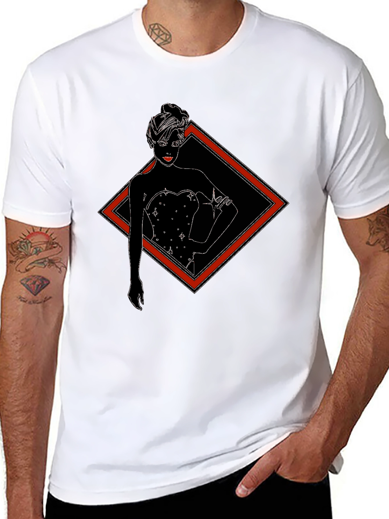 Black T-Shirt with Diamond Lady Graphic Tee