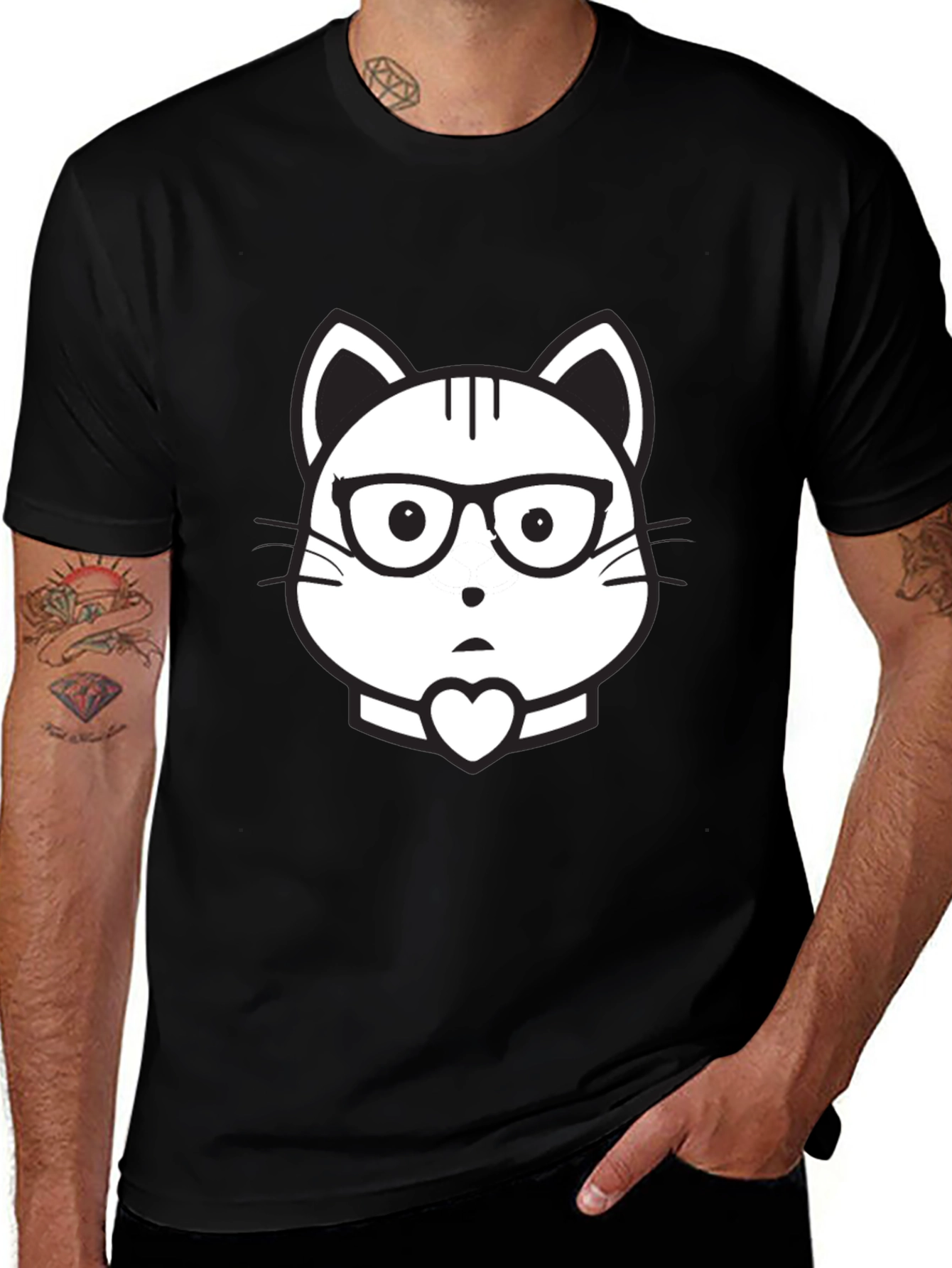 Cat Geek Graphic Tee - Black Cotton T-Shirt