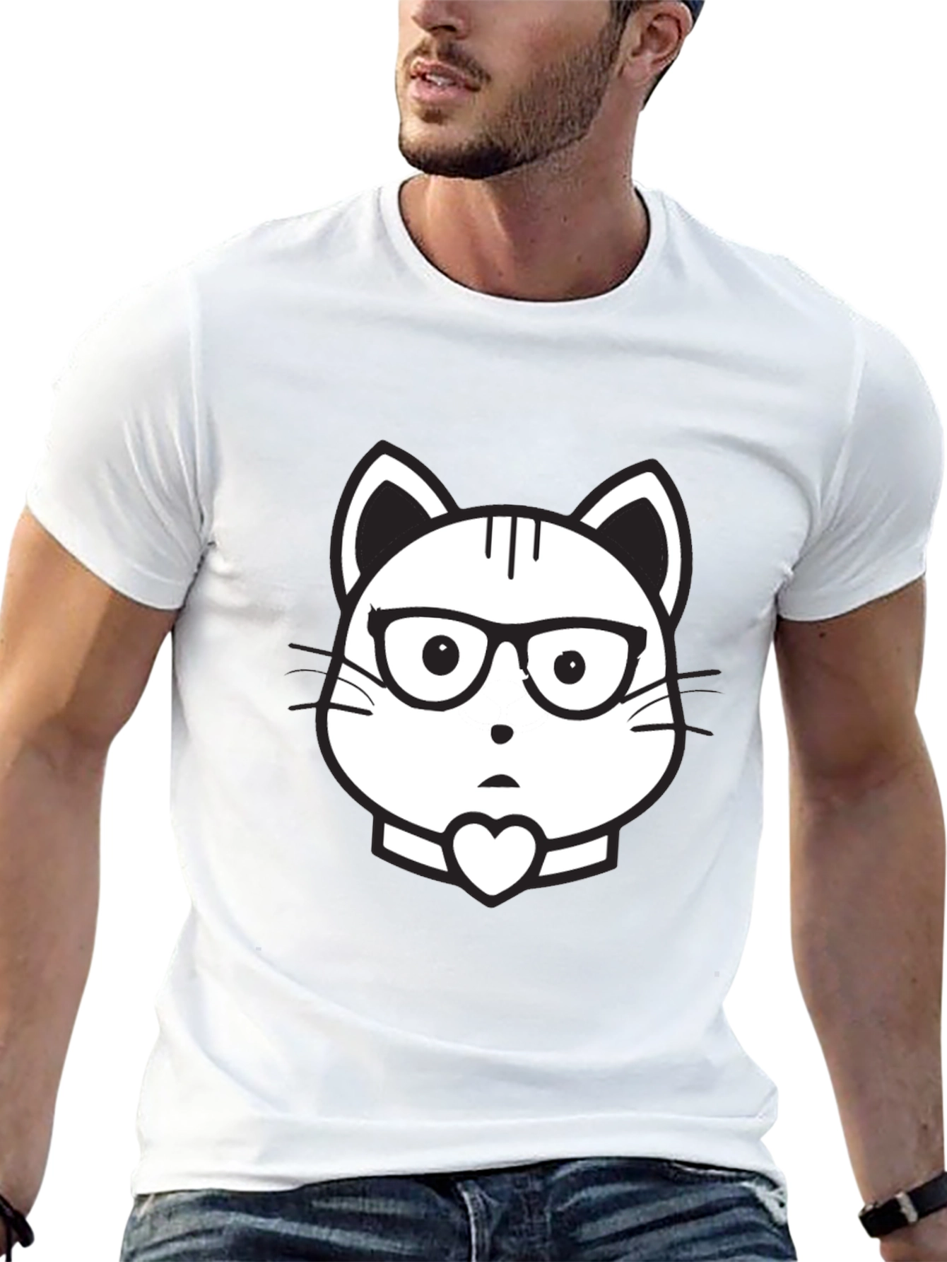 Cat Geek Graphic Tee - Black Cotton T-Shirt