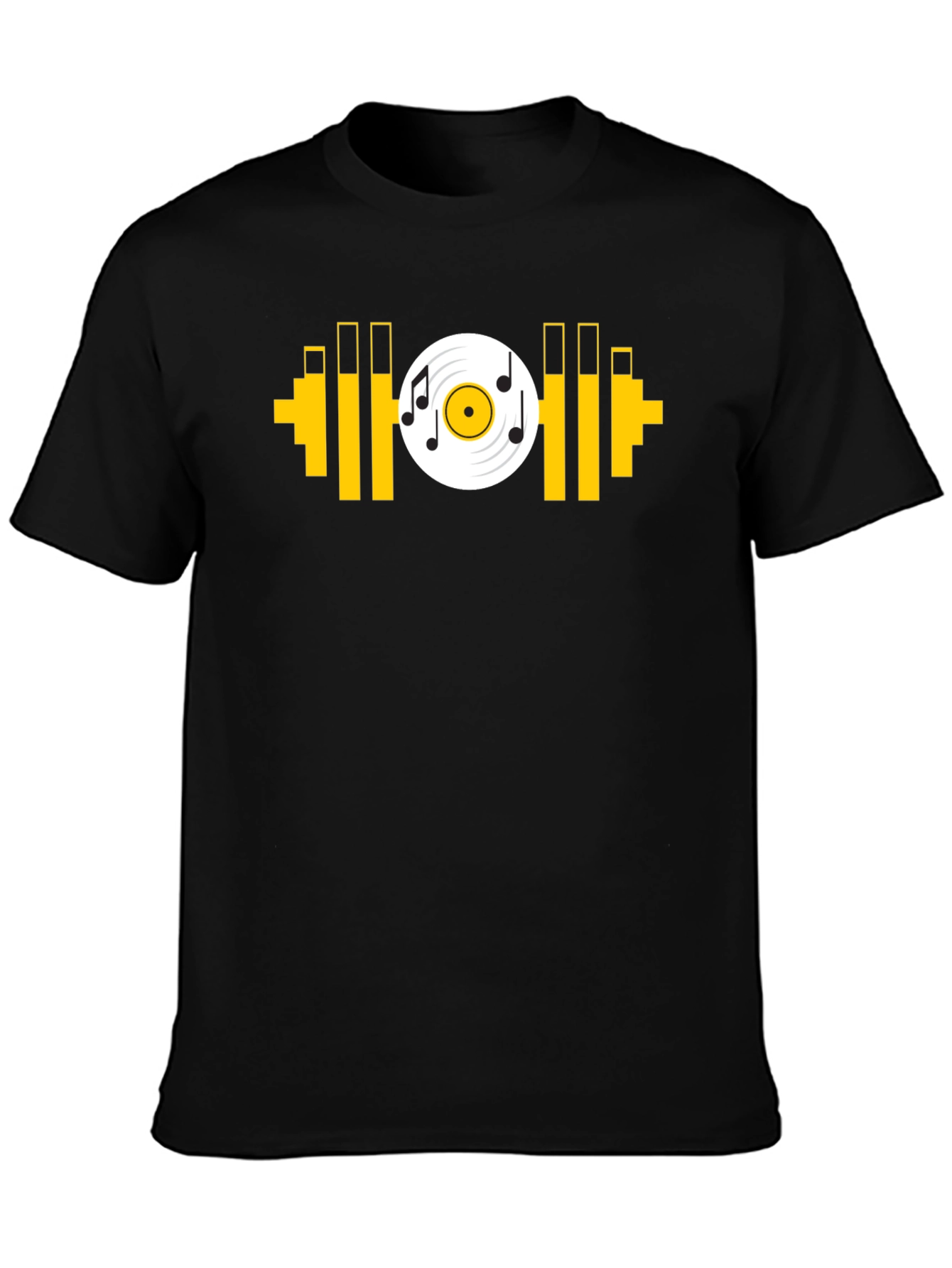 Music Gym T-Shirt: Black Tee with Dumbbell Vinyl Graphic