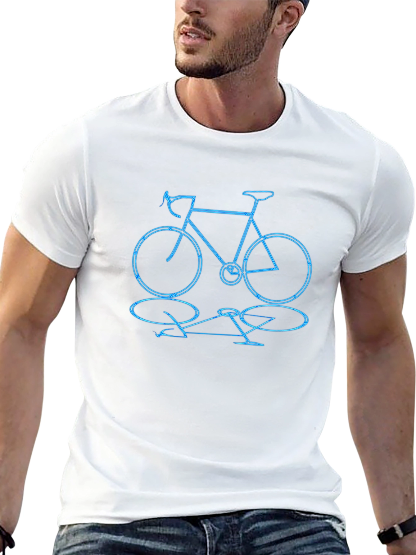 Bike Outline Graphic Print Black Crew Neck T-Shirt