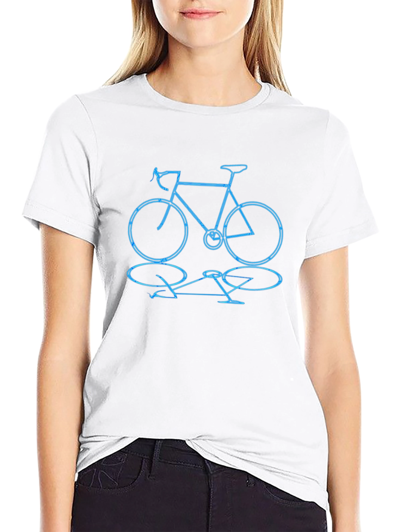 Bike Outline Graphic Print Black Crew Neck T-Shirt