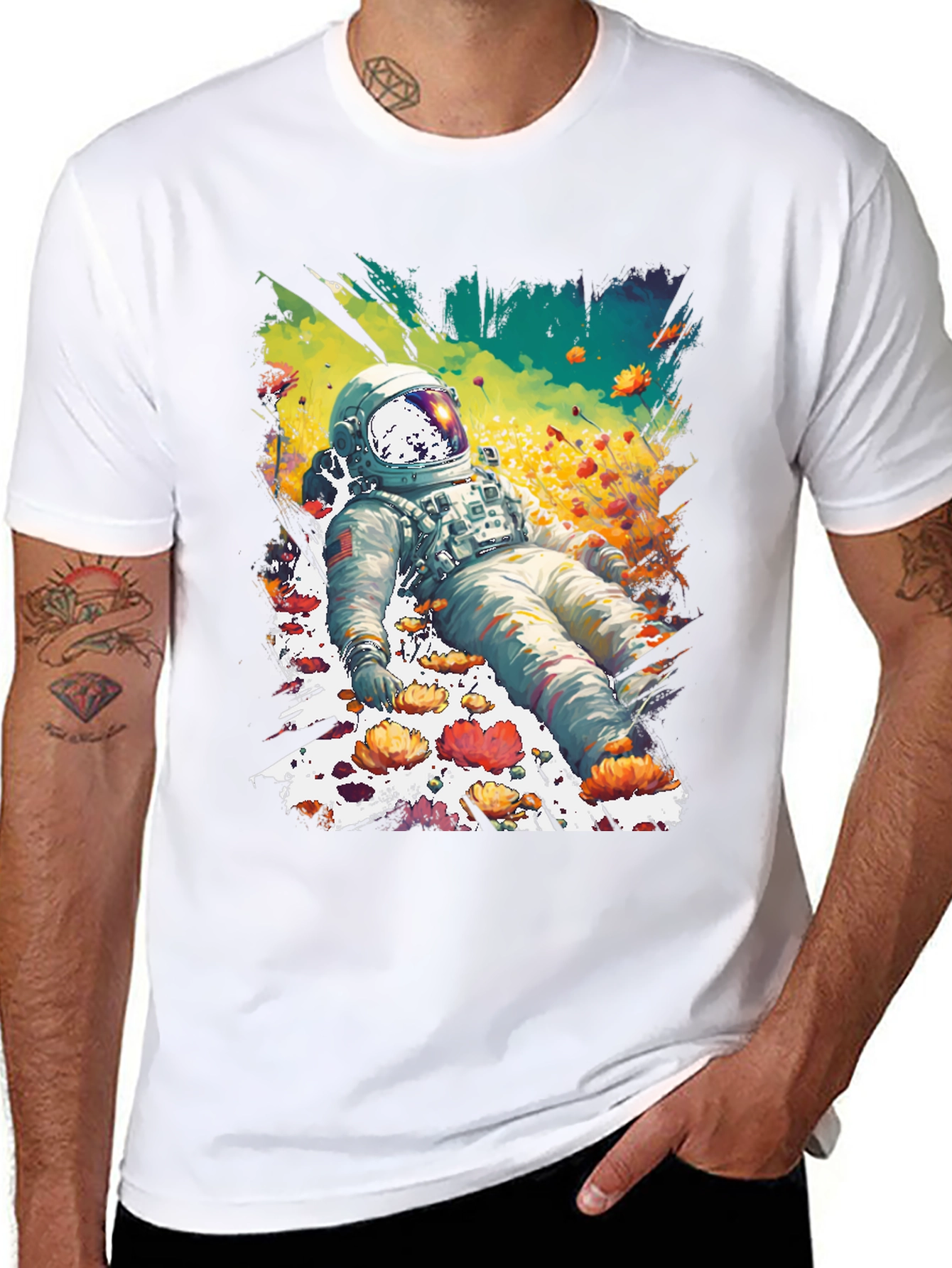 Astronaut in Flowers Graphic T-Shirt